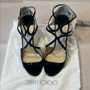 Jimmy Choo Glossy Black Strappy Heels